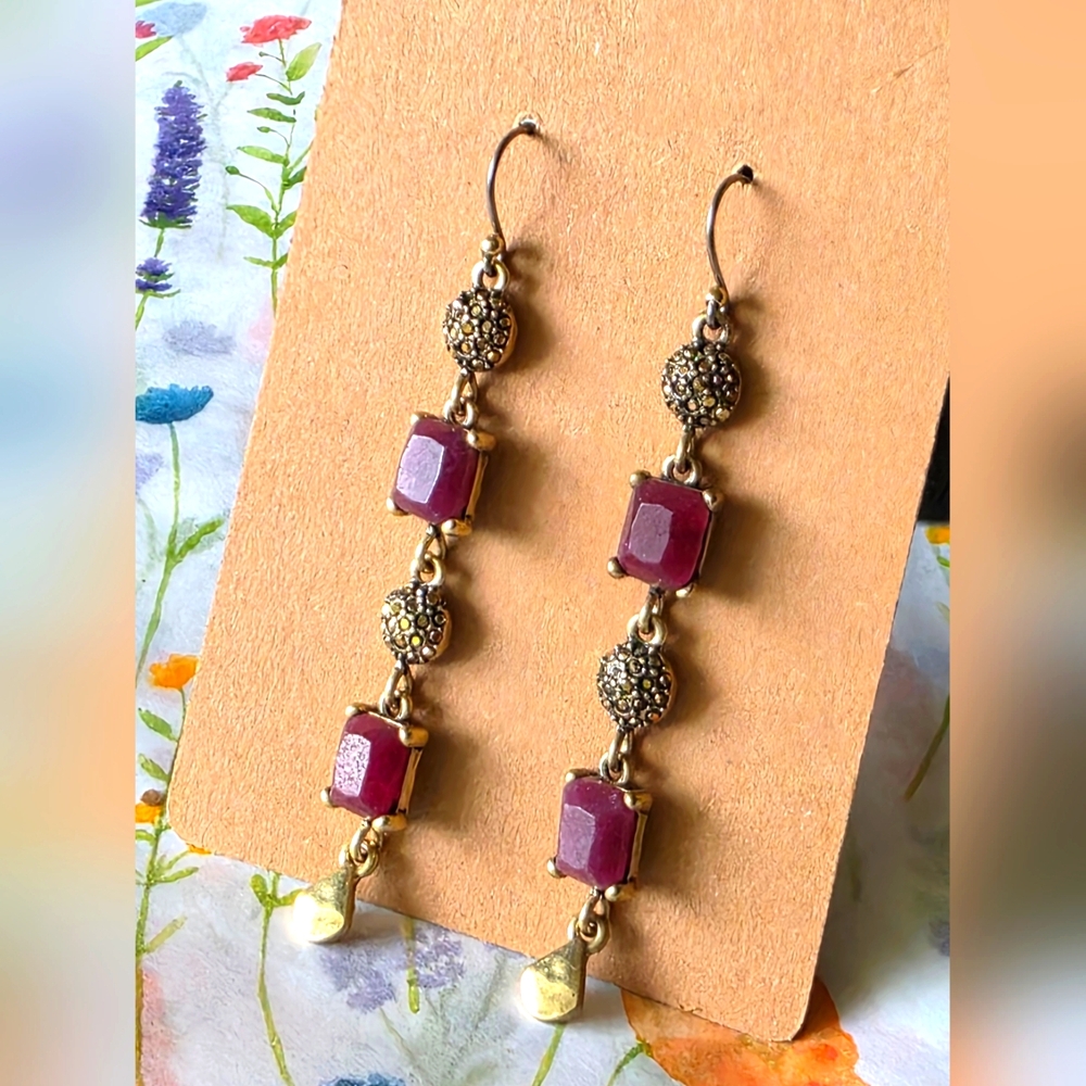 Elegant Gold Color and Purple Dangle Earrings